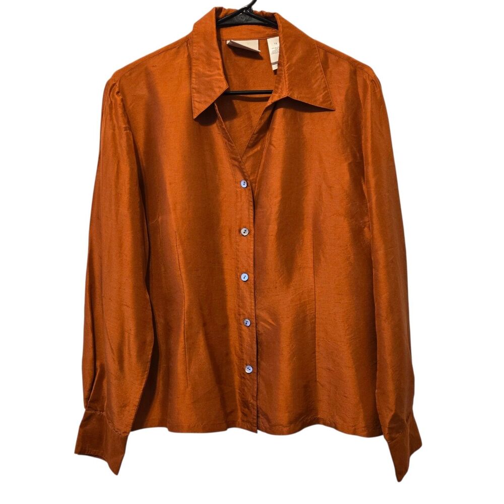 Vintage Liz Claiborne First Issue 100% Silk Copper Blouse Quiet Luxury Chest 45"